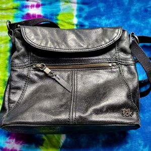 The Sak, Black leather crossbody purse.